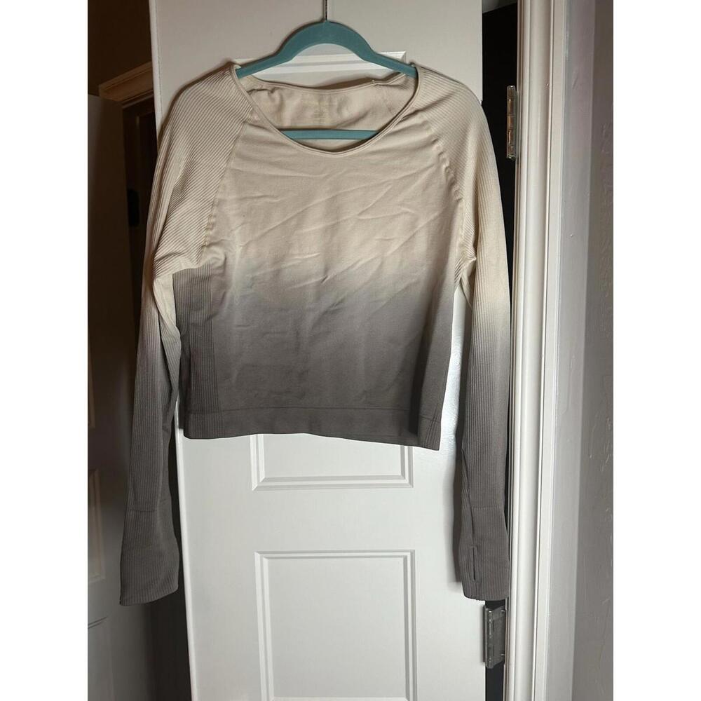 Harmony Balance Cropped Long Sleeve Mocha Brown Ombré Athletic Shirt Size XL